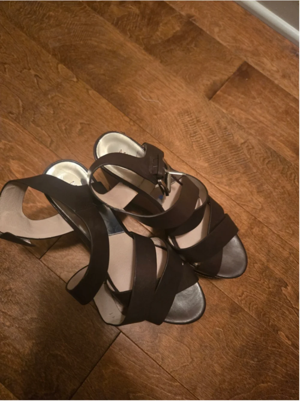 Women's Michael Kors Brown and Beige Wedge Sandals Size 8